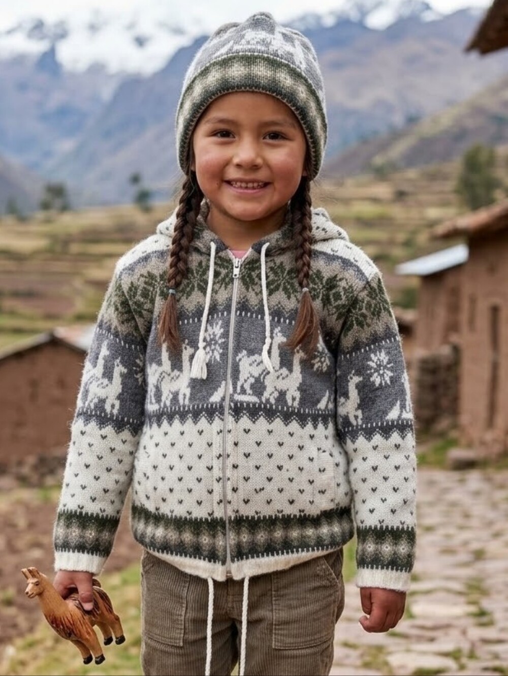 Tejidos Rumiñahui Vintage Ecuadorian Wool Alpaca Llama Knit Hoodie Jacket Size 8